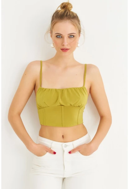 Kadın Yağ Yeşili Crop Bluz ZH259