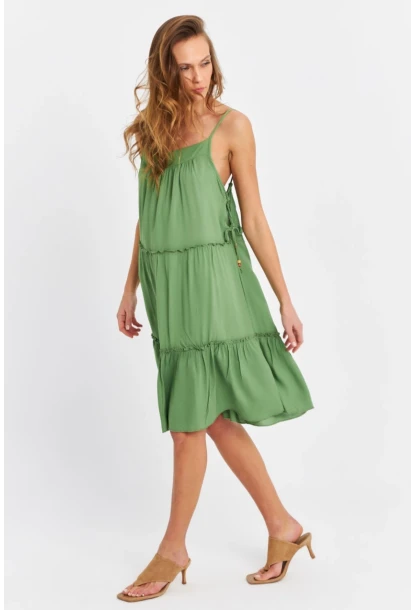 Kadın Yeşil Beli İpli Midi Elbise PC22756