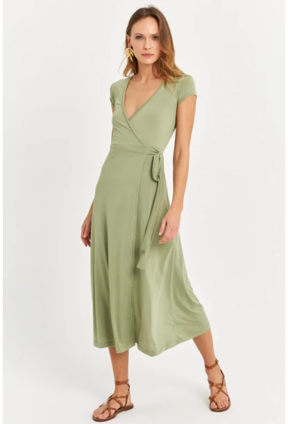 Kadın Yeşil Kruvaze Midi Elbise EY2785