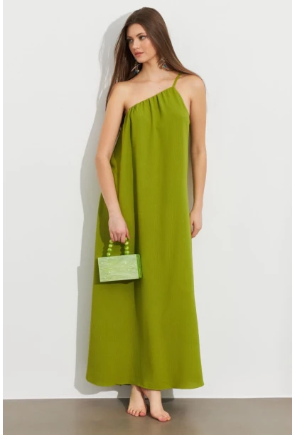 Kadın Yeşil Tek Omuz Maxi Elbise İRE1012