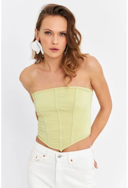 Kadın Yeşil Straplez Crop Bluz B6081