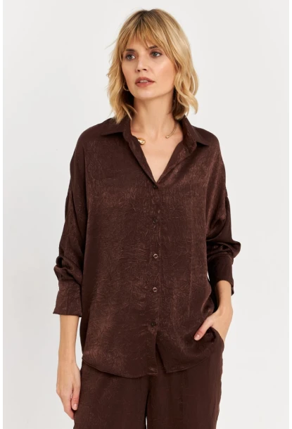 Kadın Acı-Kahve Saten Gömlek MCAR1127