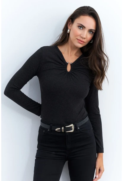 Kadın Antrasit Aksesuarlı Bluz EY2950