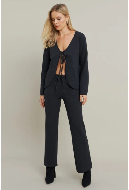 Kadın Antrasit Bağlama Detaylı Alt Üst Takım YLE1098
