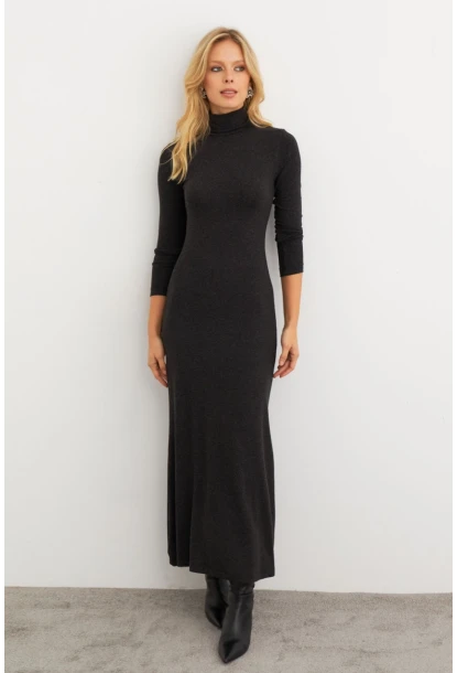 Kadın Antrasit Balıkçı Maxi Elbise MEY100
