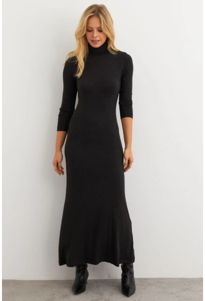 Kadın Antrasit Balıkçı Maxi Elbise MEY100