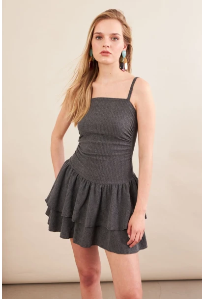 Kadın Antrasit Fırfırlı Mini Elbise MOD7593