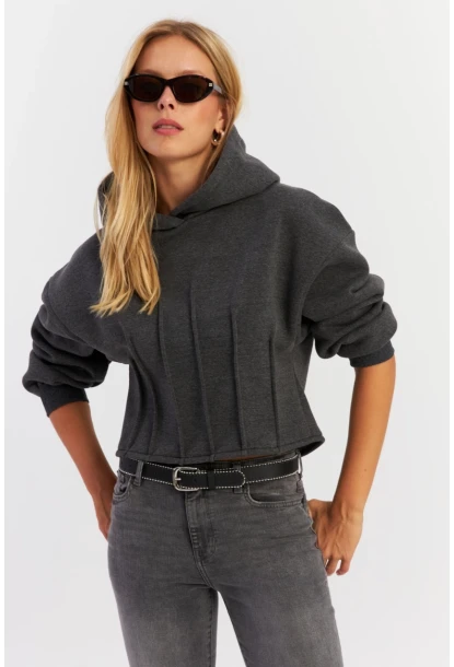 Kadın Antrasit Nervüllü Üç İplik Sweatshirt TF13