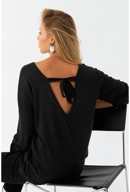 Kadın Antrasit Ön Arka V Salaş Bluz EY3003