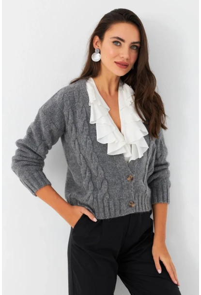 Kadın Antrasit Saç Örgülü Hırka YV295