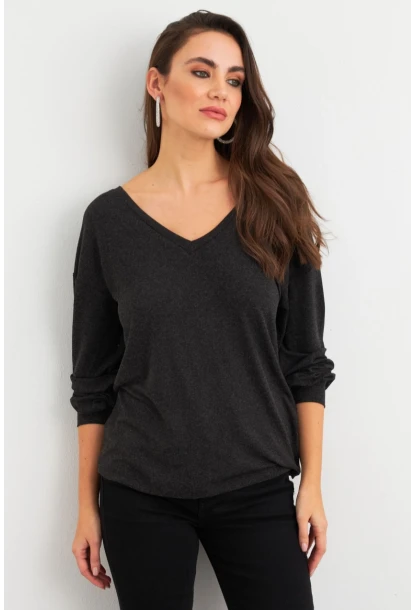 Kadın Antrasit Sırtı Fiyonklu Bluz EY3022