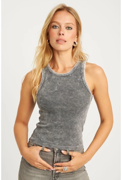 Kadın Antrasit Yıkamalı Triko Bluz AYD341