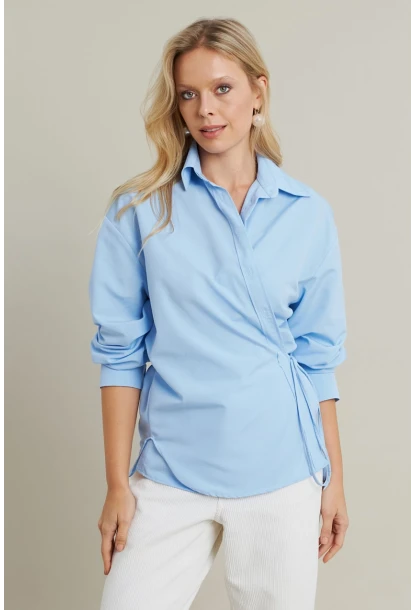 Kadın Bebe Mavi Bağlama Detaylı Gömlek ZER418