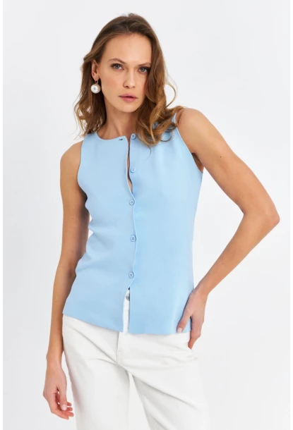 Kadın Bebe Mavi Düğmeli Triko Bluz ZH10