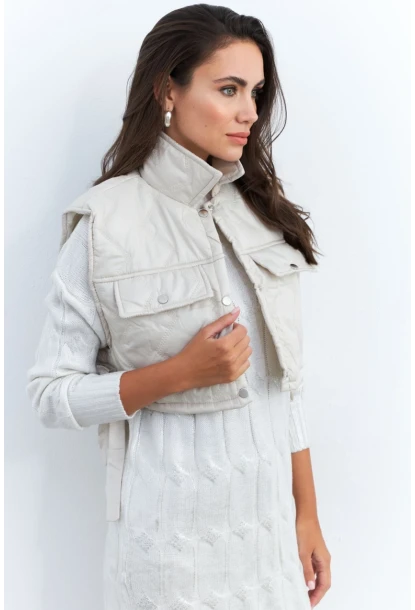 Kadın Bej Crop Yelek İS808