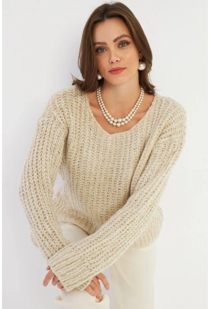 Kadın Bej Parlak Kazak KAZ25