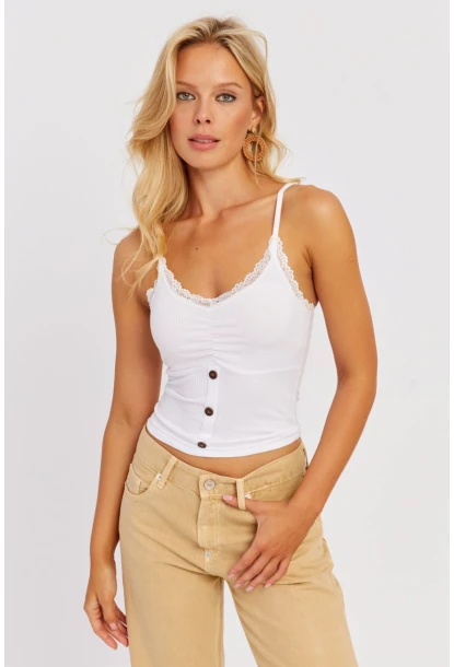 Kadın Beyaz Askılı Dantelli Bluz MK03-90