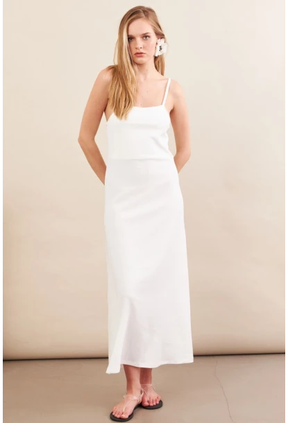 Kadın Beyaz Askılı Midi Elbise FLU7314