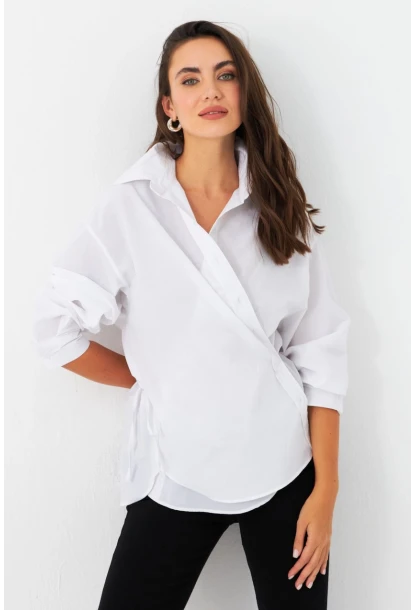 Kadın Beyaz Bağlama Detaylı Gömlek ZER418