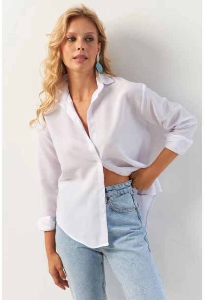 Kadın Beyaz Basic Gömlek HNT02