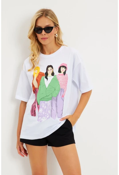 Kadın Beyaz Baskılı T-Shirt DY1329