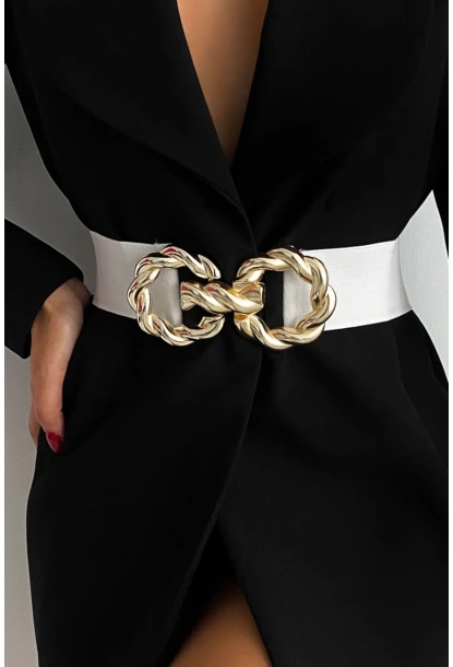 Kadın Beyaz Burgu Tokalı Lastikli Kemer BE656