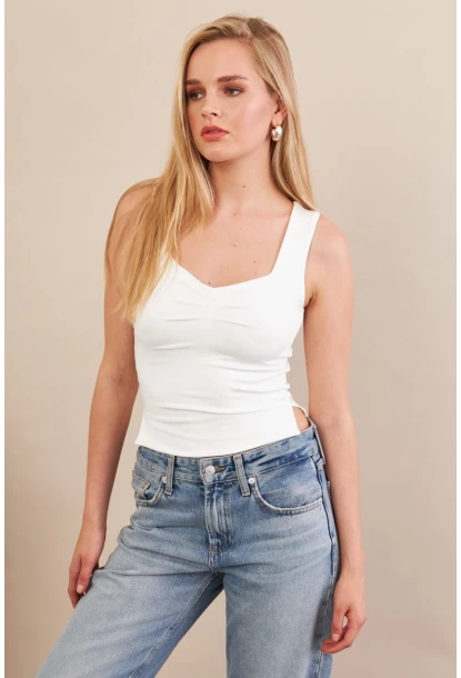 Kadın Beyaz Büzgülü Bluz FLU325