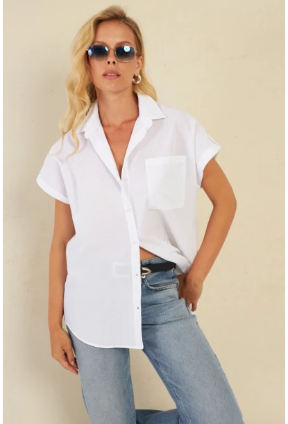 Kadın Beyaz Cepli Gömlek ZER410