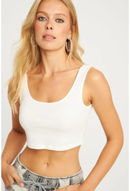 Kadın Beyaz Crop Bluz AYD339