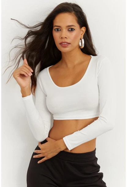 Kadın Beyaz Crop Bluz CG261