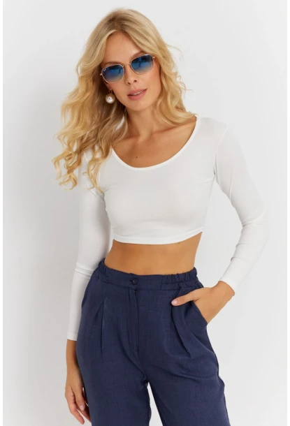 Kadın Beyaz Crop Bluz CG367