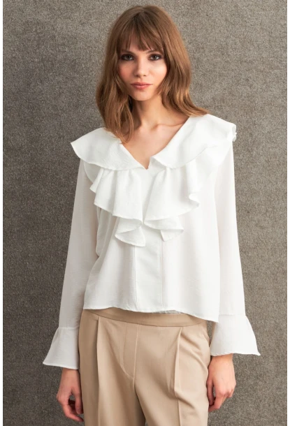 Kadın Beyaz Fırfırlı Bluz FS9338