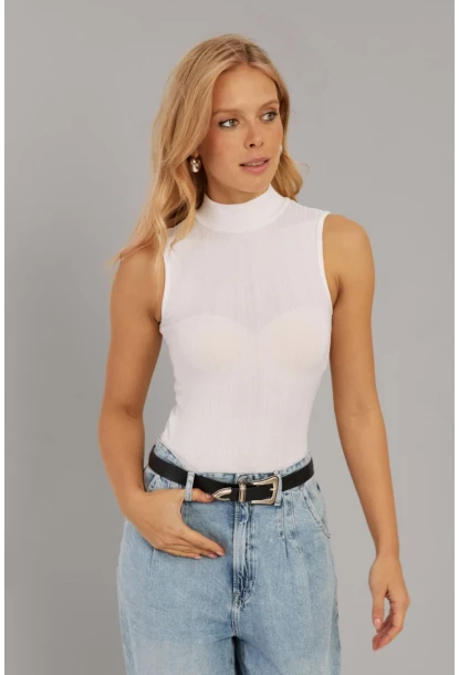 Kadın Beyaz Fitilli Kolsuz Bluz LPP1261