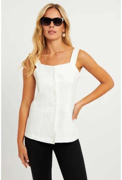 Kadın Beyaz Gizli Düğmeli Yelek TW60236