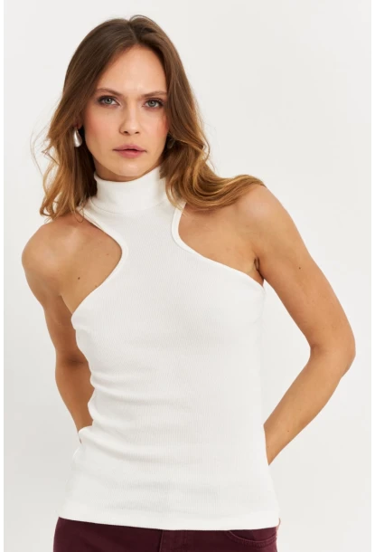 Kadın Beyaz Halter Yaka Kaşkorse Bluz EY1454