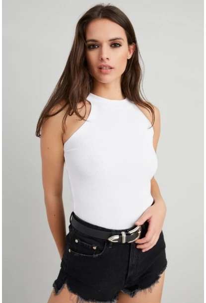 Kadın Beyaz Kaşkorse Kolsuz Bluz Yİ1566