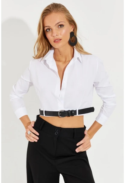 Kadın Beyaz Kemerli Kısa Gömlek MEN2017