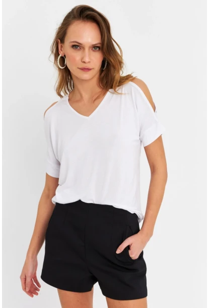 Kadın Beyaz Omuzları Açık Bluz BR1329