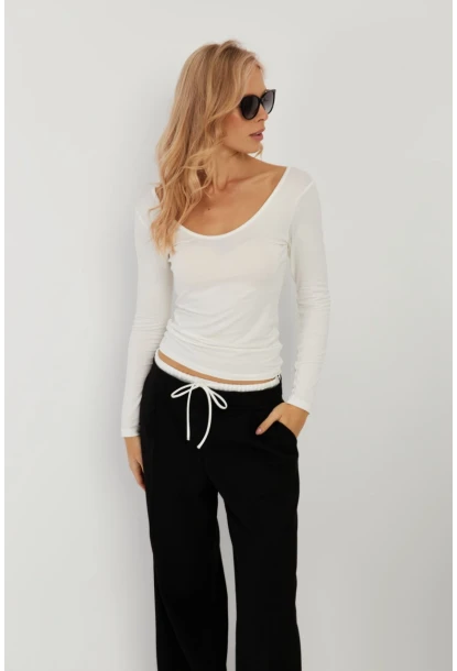 Kadın Beyaz Ön Arka U Yaka Bluz LPP1265