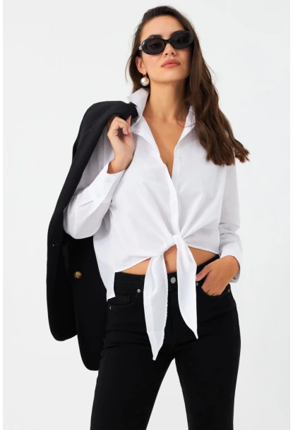 Kadın Beyaz Önü Bağlamalı Gömlek ZER417