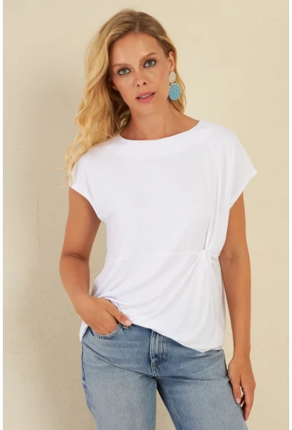 Kadın Beyaz Önü Düğümlü Bluz AYD348