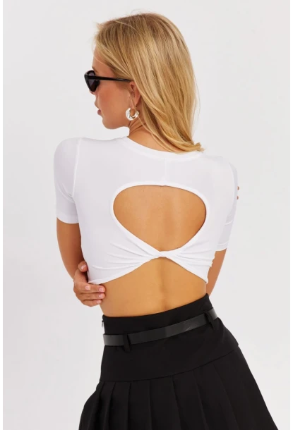 Kadın Beyaz Sırt Dekolteli Crop Bluz CY450
