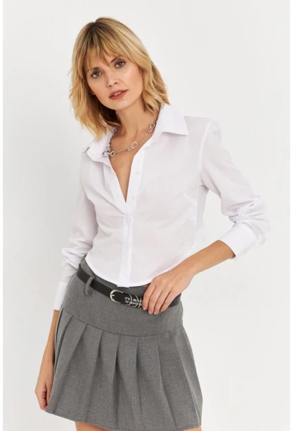 Kadın Beyaz Sırt Dekolteli Crop Gömlek DAF5013