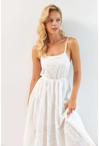 Kadın Beyaz Sırtı Gipeli Astarlı Midi Elbise BK267229