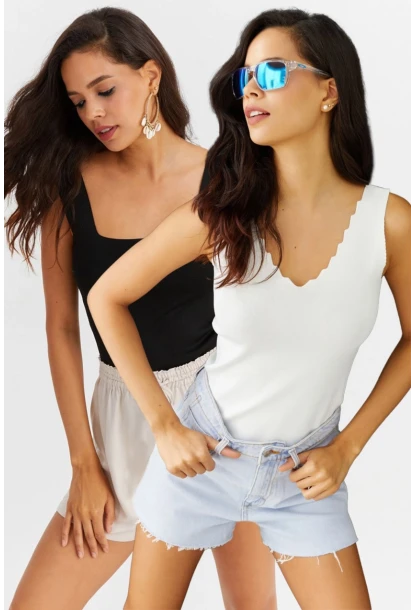 Kadın Beyaz-Siyah İkili Triko Bluz YV144