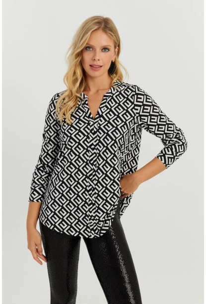 Kadın Beyaz-Siyah V Yaka Bluz AYD258