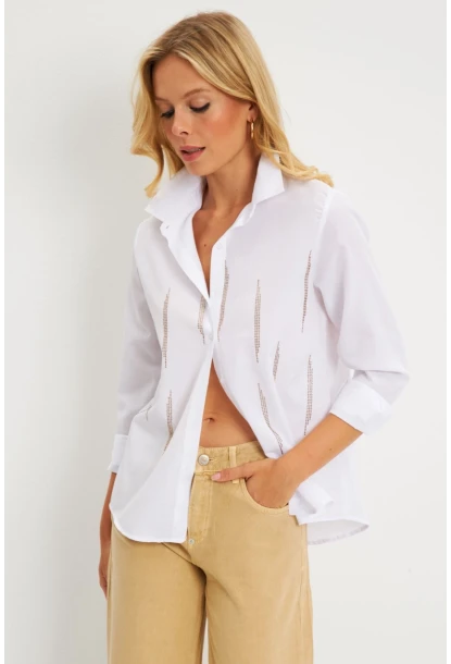 Kadın Beyaz Taşlı Gömlek ZER404