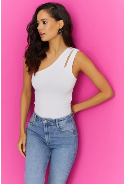 Kadın Beyaz Tek Omuz Body TH1056