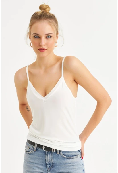 Kadın Beyaz Tül Şeritli Atlet LPP1024