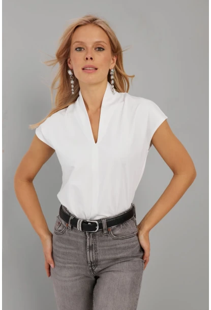 Kadın Beyaz V Yaka Bluz EY2742